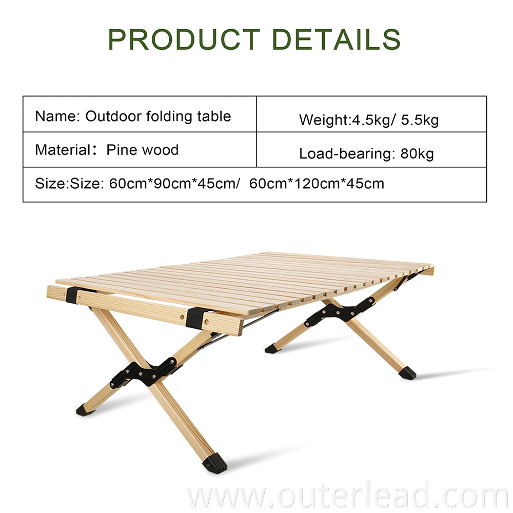 Pine Wooden Foldable Rectangular Table 90X60 Cm Medium Size